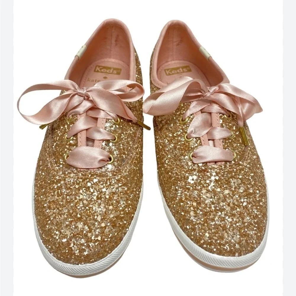 Kate Spade x Keds Women's Rose Gold Pink Glitter Sneakers Size 7.5
